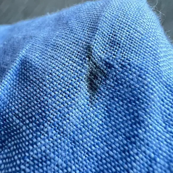 J Crew Cabana Linen Dress Size Small Blue Long Sleeve Pockets Flaw - Picture 14 of 15